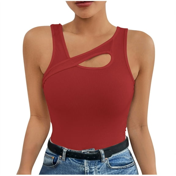 ZQUUVOU Tank Top For Women Summer Sleeveless V-Neck Solid Color Tank (Burgundy,S)