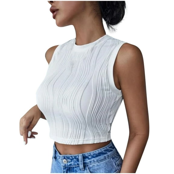 ZQUUVOU Tank Top For Women Summer Solid Color Round-Neck Tank (White,S)