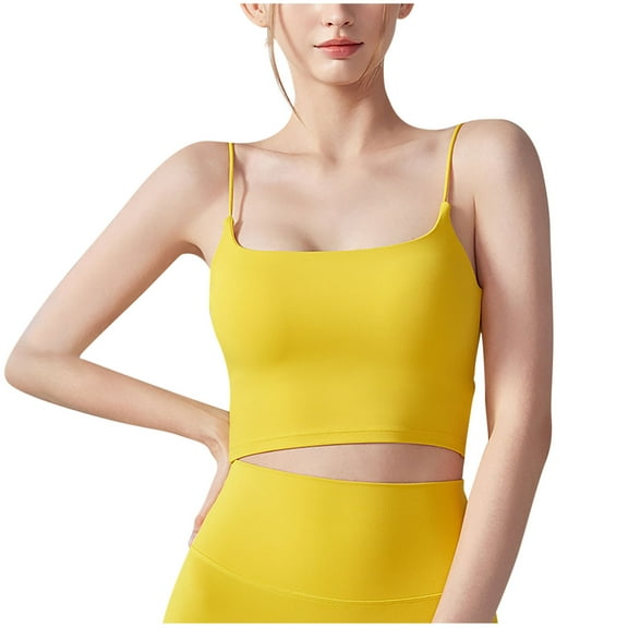 ZQUUVOU Tank Top For Women Summer Spaghetti Crew Neck Solid Camisoles Tank Tops (Yellow,S)