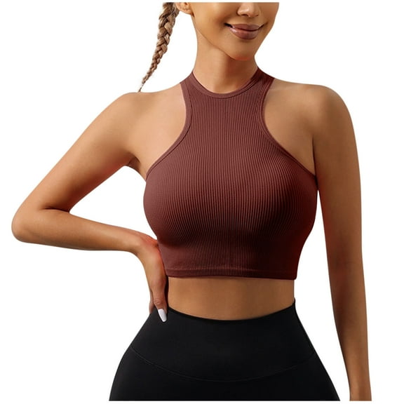 ZQUUVOU Tank Top For Women Turtleneck Halter Sleeveless Solid Color Crop Tops (Coffee,L)