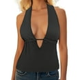 thumbnail image 1 of ZQUUVOU Tank Top For Women V-Neck Halter Back Open Tops (Black,3XL), 1 of 7