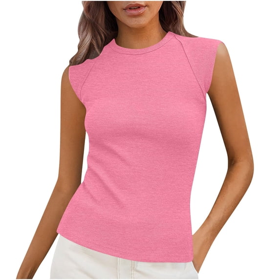 ZQUUVOU Tank Top For Women Women's New Solid Color Round Neck Cover Strip Casual Blouse (Pink,2XL)