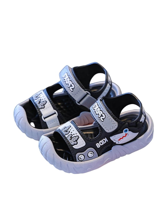 Toddler Boys Closed Toe Sandals Cute Cartoon Non Slip Adjustable Strap Summer Water Shoes for Litter Kids Gray