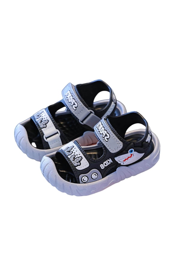 Toddler Boys Closed Toe Sandals Cute Cartoon Non Slip Adjustable Strap Summer Water Shoes for Litter Kids Gray