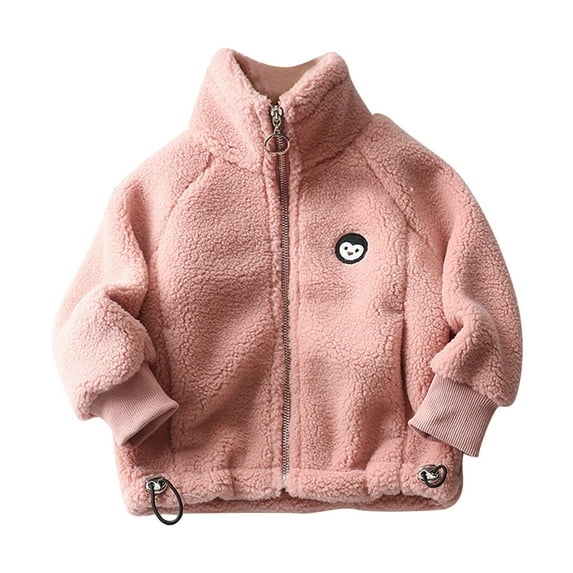 ZQUUVOU Toddler Boys Girls Winter Hooded Fleece Sherpa Lined Jacket Kid's Zip Up Sweatshirt Warm Outerwear Coat Pink