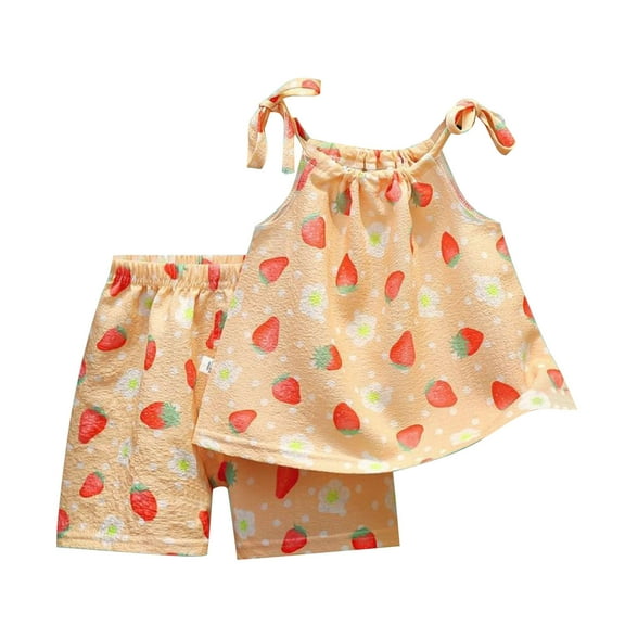 ZQUUVOU Toddler Girl Summer Cotton Printed Short Sleeved Round Camisole And Shorts Home Clothes Multicolor