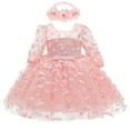 thumbnail image 1 of ZQUUVOU Toddler Girls Bow Tulle Dress with Headband Long Sleeve Round Neck Special Occasion Gown for First Birthday Pink, 1 of 8