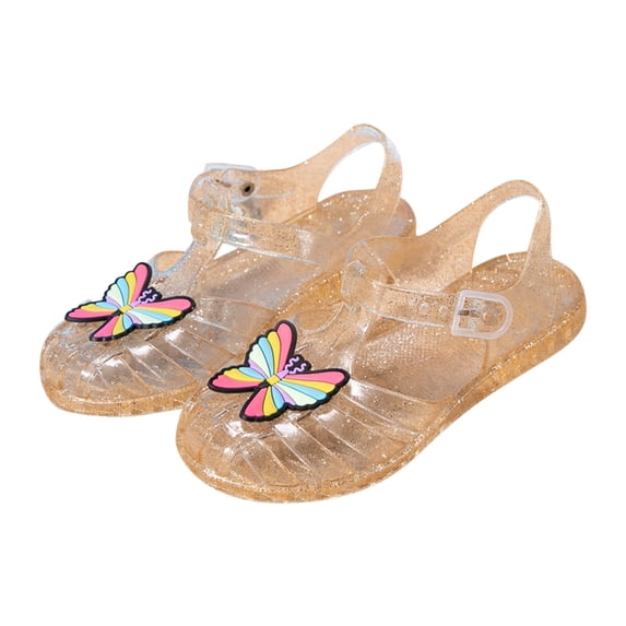 ZQUUVOU Toddler Girls Jelly Sandals Closed Toe Colorful Butterfly Adjustable Strap Summer Beach Shoes for Kids Gold