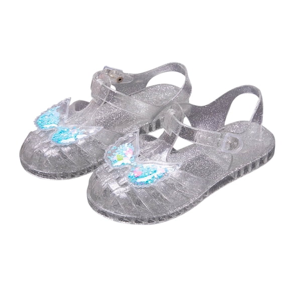 ZQUUVOU Toddler Girls Jelly Sandals Closed Toe Colorful Butterfly Adjustable Strap Summer Beach Shoes for Kids Silver