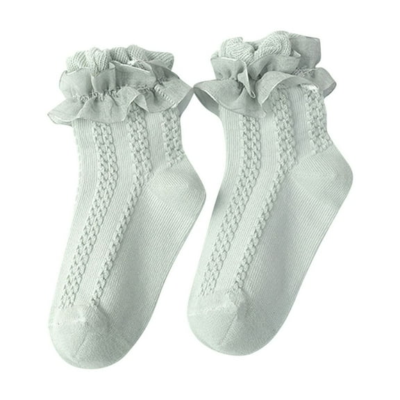 ZQUUVOU Toddler Girls Lace Socks Solid Color Socks Eyelet Ruffle Frilly Socks Soft Cotton Ankle Socks for Newborn Infant Baby Girls Green