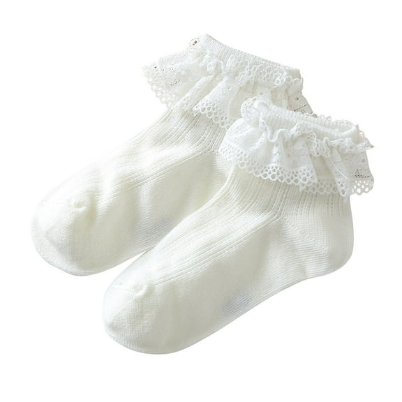 ZQUUVOU Toddler Girls Lace Socks Solid Color Socks Eyelet Ruffle Frilly Socks Soft Cotton Ankle Socks for Newborn Infant Baby Girls White C