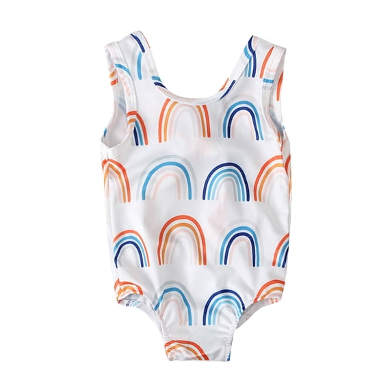ZQUUVOU Toddler Girls One Piece Swimsuit Cute Print Sleeveless Ruffle Strap Swimsuit Sun Protection Bathing Suits White