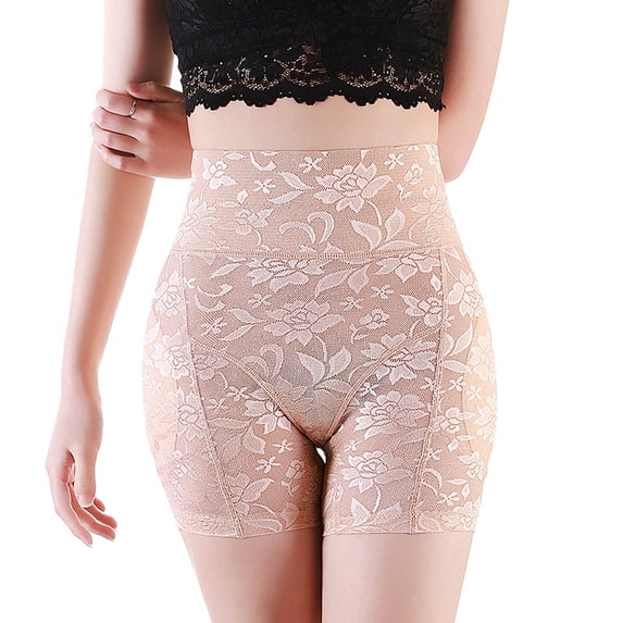 ZQUUVOU Tummy Control Shapewear Shorts for Women Lace Trim Hip Padding Shorts Thigh Slimmer High Waisted Shapewear Beige