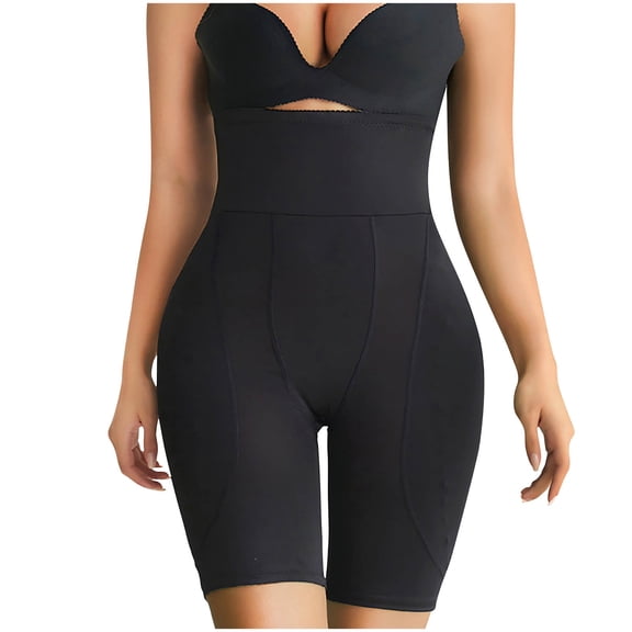 ZQUUVOU Tummy Control Shapewear Shorts for Women Solid Color Hip Enhancer Shorts Butt Lifting Mid Thigh Length Seamless Pants Black