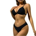 thumbnail image 1 of ZQUUVOU Two Piece Set Swimsuit for Women Tie Side Solid Bikini with Adjustable Straps Triangle String Bikini Set Black, 1 of 8