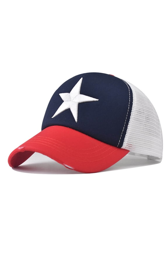 Unisex Color Block Baseball Cap Embroidered Star Patch Cotton Hat Adjustable for Streetwear Trucker Hat Red