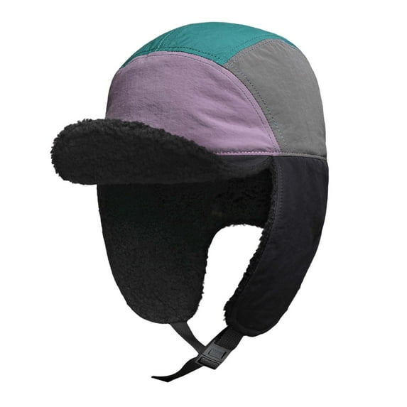 ZQUUVOU Unisex Color Block Plush Trapper Buckle Ear Flap Hat Windproof Riding Cap Outdoor Winter Headwear Green