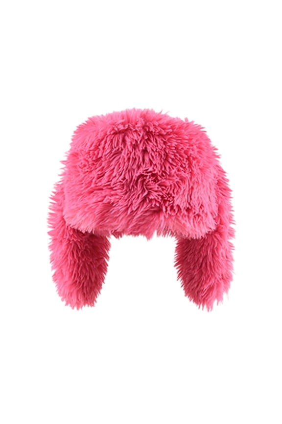 Unisex Faux Fur Hat Fall Winter Solid Plush Beanie Outdoor Cycling Hat Thermal Lined Cold Weather Sport Hot Pink
