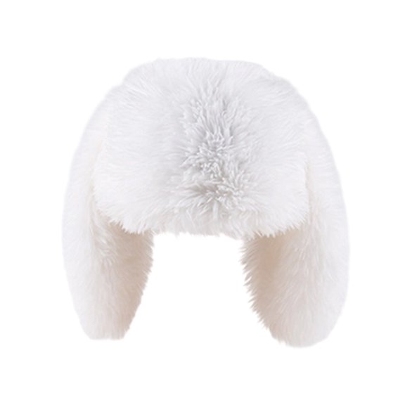 ZQUUVOU Unisex Faux Fur Hat Fall Winter Solid Plush Beanie Outdoor Cycling Hat Thermal Lined Cold Weather Sport White
