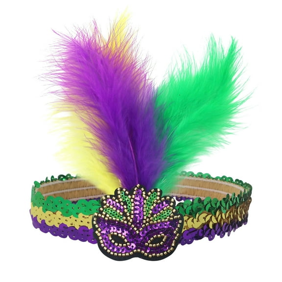 ZQUUVOU Unisex Glitter Feather Headpiece Gold Purple Green Sequined Hairband Mardi Gras Carnival Party Makeup Green