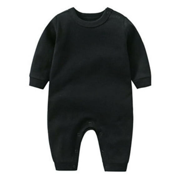 ZQUUVOU Unisex Newborn Baby Cotton Pajamas Footless Solid Color Jumpsuits Round Neck Long Sleeved One Piece Jumpsuits Outfit Black