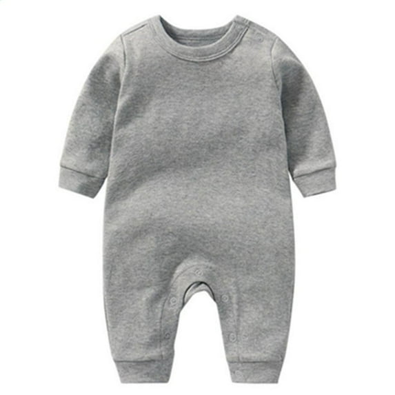 ZQUUVOU Unisex Newborn Baby Cotton Pajamas Footless Solid Color Jumpsuits Round Neck Long Sleeved One Piece Jumpsuits Outfit Gray
