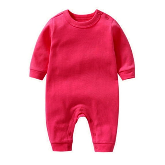 ZQUUVOU Unisex Newborn Baby Cotton Pajamas Footless Solid Color Jumpsuits Round Neck Long Sleeved One Piece Jumpsuits Outfit Red