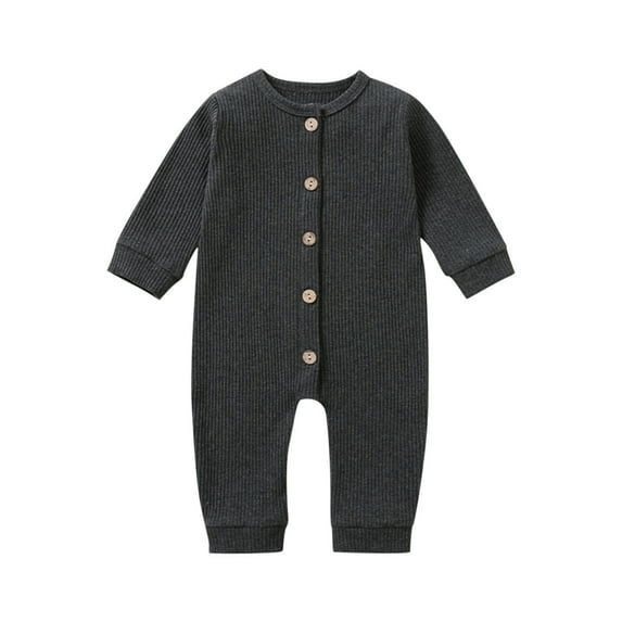 ZQUUVOU Unisex Newborn Baby Cotton Sleeper Solid Color Round Neck Long Sleeved Footless Jumpsuit One Piece Soft Cotton Sleepwear Dark Gray