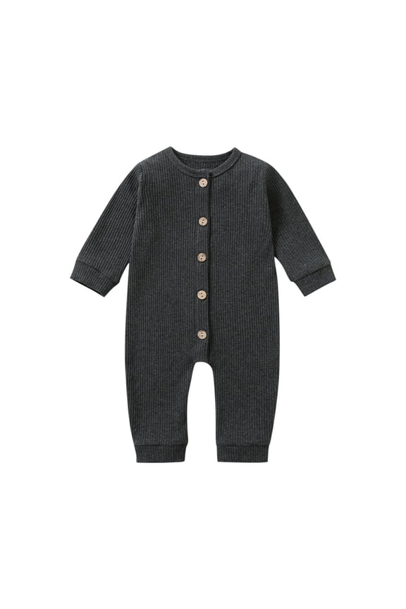Unisex Newborn Baby Cotton Sleeper Solid Color Round Neck Long Sleeved Footless Jumpsuit One Piece Soft Cotton Sleepwear Dark Gray