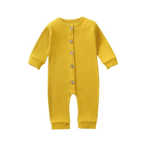 ZQUUVOU Unisex Newborn Baby Cotton Sleeper Solid Color Round Neck Long Sleeved Footless Jumpsuit One Piece Soft Cotton Sleepwear Yellow