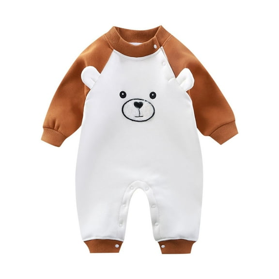 ZQUUVOU Unisex Newborn Baby Fall Romper Cotton Cute Bear Jumpsuit Playsuits Cozy Sporty Breathable Cute Clothes Home Pajamas Brown