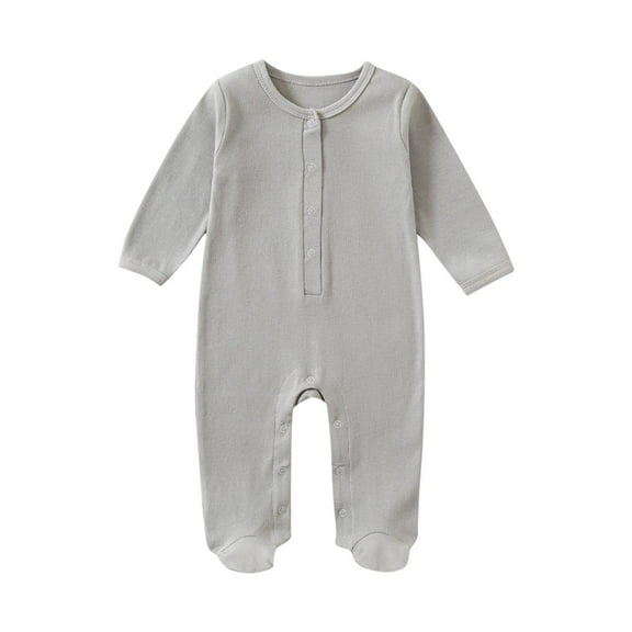 ZQUUVOU Unisex Newborn Baby Fall Romper Snap Solid Color Round Neck Long Sleeved Fooded Jumpsuit Infant Toddler Sleep and Play Outfits Gray