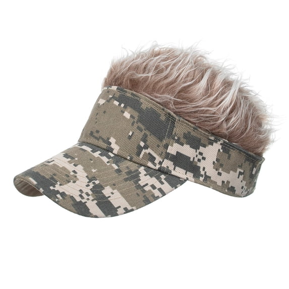 ZQUUVOU Unisex Novelty Hat with Built In Short Hair Wig Camouflage Adjustable Headband Visor Cap Themed Parties Green