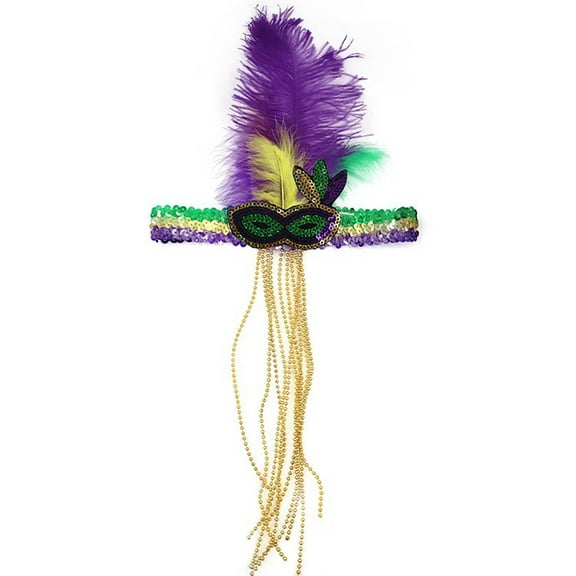 ZQUUVOU Unisex Party Carnival Feather Headband with Sequin Accent Hair Accessory for Masquerade Events Yellow
