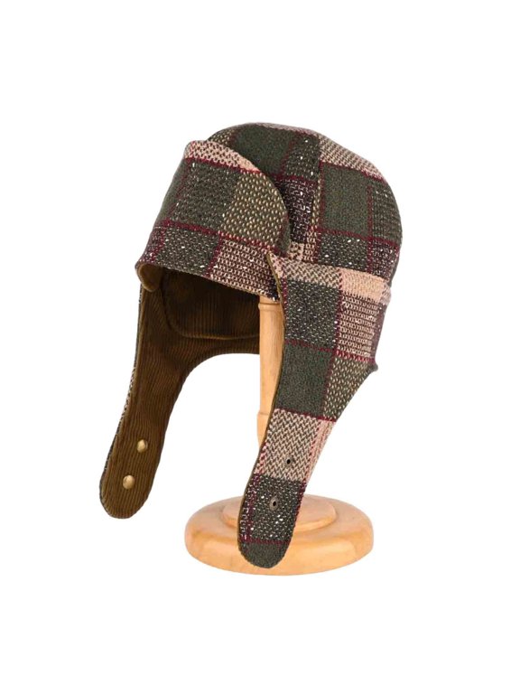 Unisex Plaid Earflap Trapper Thermal Hunting Ski Hat Faux Fur Ear Flap Hat with Tie Baseball Cap Olive Green