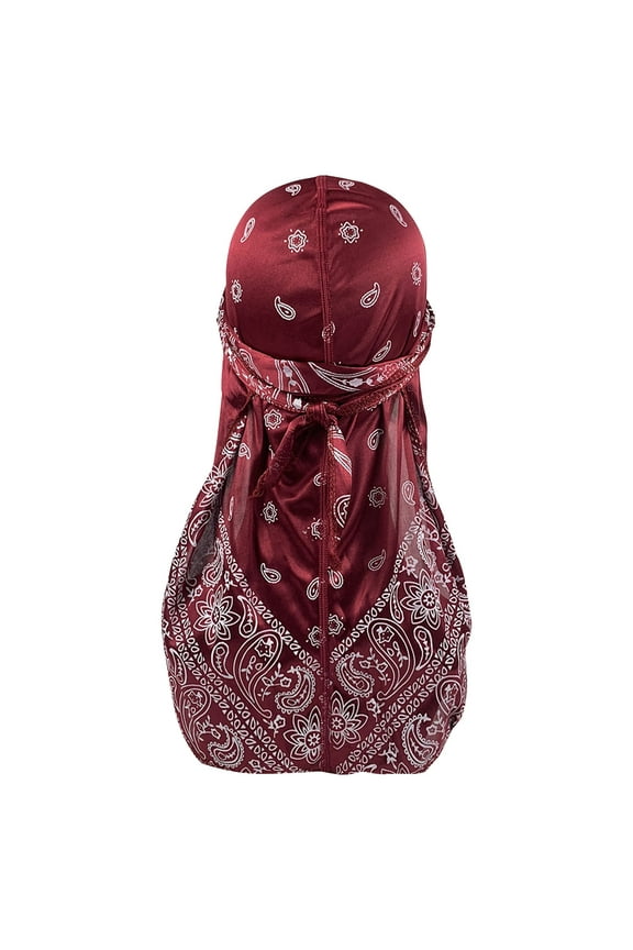 Unisex Satin Silk Head Scarf Bandana Paisley Pattern Head Wrap Long Tail Pirate for Hair Wrapping and Sleeping Burgundy
