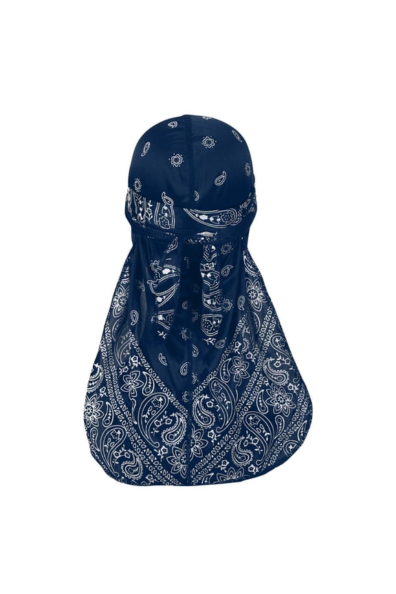 Unisex Satin Silk Head Scarf Bandana Paisley Pattern Head Wrap Long Tail Pirate for Hair Wrapping and Sleeping Navy