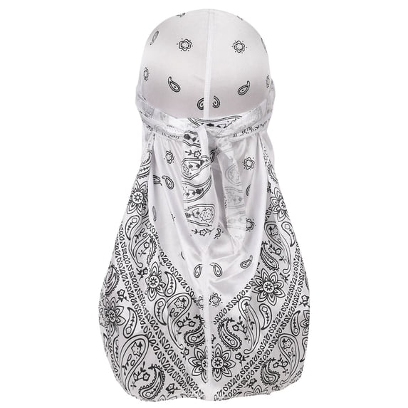 ZQUUVOU Unisex Satin Silk Head Scarf Bandana Paisley Pattern Head Wrap Long Tail Pirate for Hair Wrapping and Sleeping White