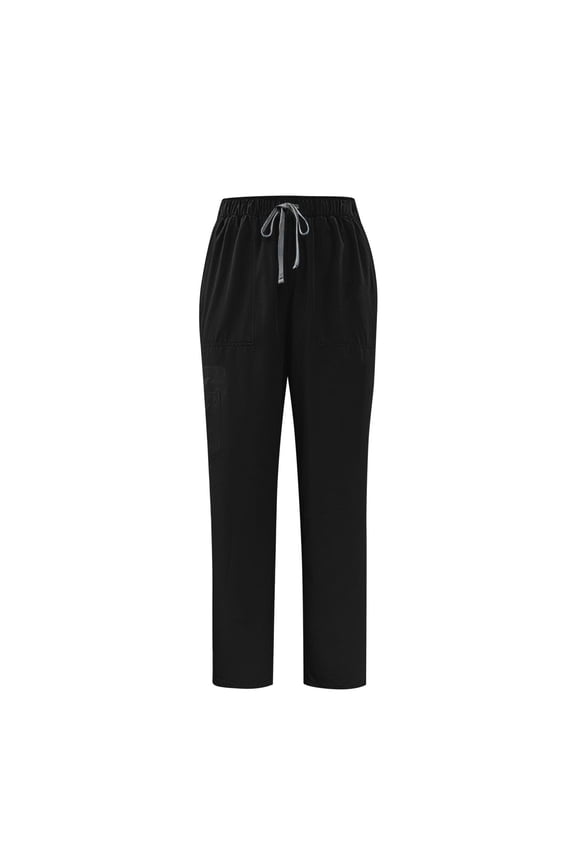 Unisex Straight Leg Nursing Worker Pants Adjustable Drawstring Waist Multiple Cargo Pockets Work Trousers Black