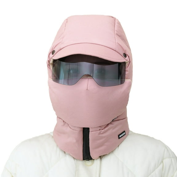 ZQUUVOU Unisex Winter Ski Hat with Face Mask Ear Flap Plush Lined Thick Thermal Pullover Windproof Cycling Cap Pink C