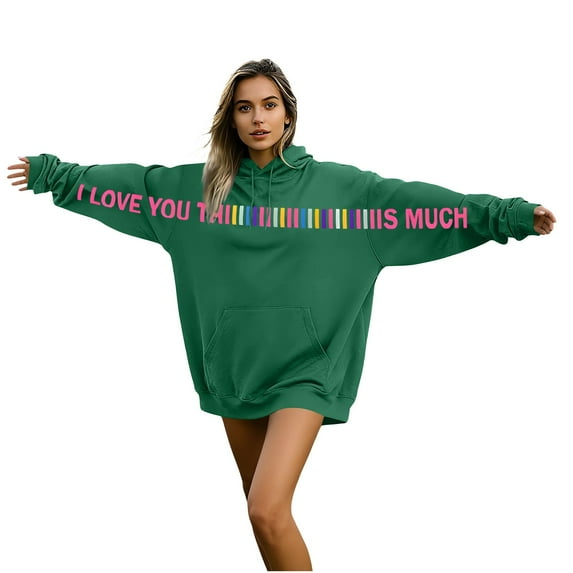 ZQUUVOU Valentine's Day Hoodies for Women Men I Love You This Much Couple Sweatshirts Oversized Casual Pullover Tops Green