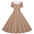 thumbnail image 1 of ZQUUVOU Vintage Dress for Girls Short Sleeve Collared Double-breasted Swing Skirt Casual Elegant Party Dance Dress Brown, 1 of 6
