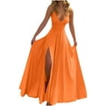 thumbnail image 1 of ZQUUVOU Wedding Guest Dress for Ladies Bodycon Mermaid Evening Cocktail Long Dress Elegant Slim Sleeveless V-neck Slit Dress Orange, 1 of 6