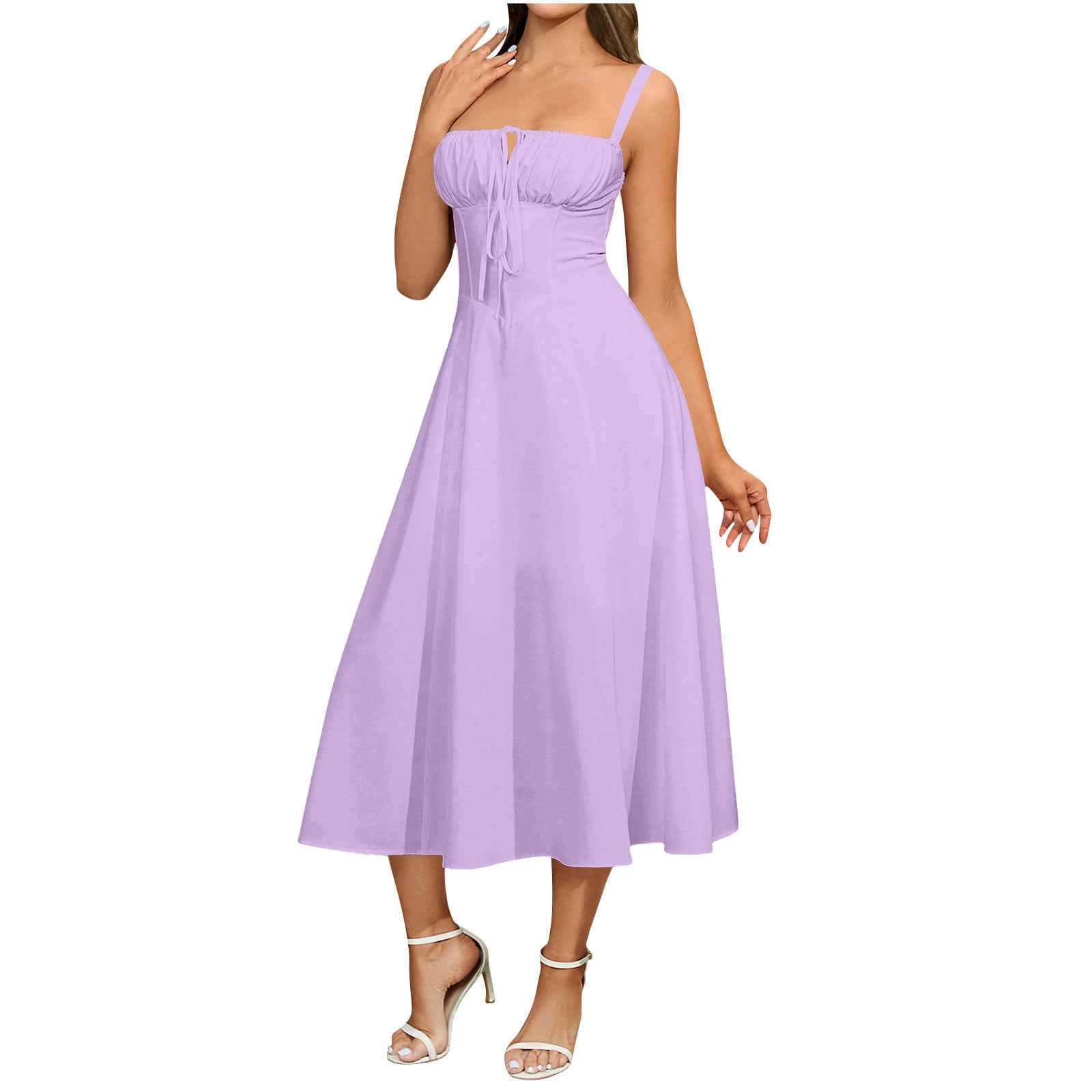 midi purple homecoming dress Zquuvou Wedding Guest Dress for Women Homecoming Dresse Corset Dress Sleeveless Spaghetti Strap Boho Midi Sundress Purple, Women's, Size: Medium