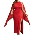 thumbnail image 1 of ZQUUVOU Wedding Guest Dresses for Women Elegant High Split Flare Sleeve Cocktail Dress Party Gown Maxi Dress with Cape Red, 1 of 7