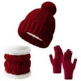 thumbnail image 1 of ZQUUVOU Winter Beanie Hat Scarf Gloves Set for Men Women Knitted Warm Gloves Pom Beanie Hats Scarves 3 in 1 Set with Thick Velvet Hat Burgundy, 1 of 3