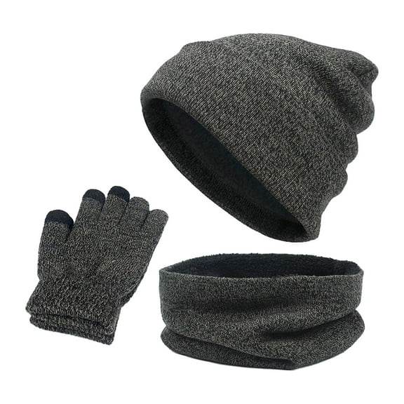 ZQUUVOU Winter Beanie Hat Scarf Gloves Set for Men Women Solid Color Outdoor Warm Knitted Hat Scarf TouchscreenGlove Set Dark Gray