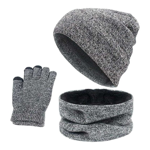 ZQUUVOU Winter Beanie Hat Scarf Gloves Set for Men Women Solid Color Outdoor Warm Knitted Hat Scarf TouchscreenGlove Set Gray