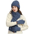 thumbnail image 1 of ZQUUVOU Winter Beanie Hat Scarf Gloves Set for Unisex Casual Solid Color Warmer Knit Scarf Touchscreen Gloves 3 Gift Set Blue, 1 of 4