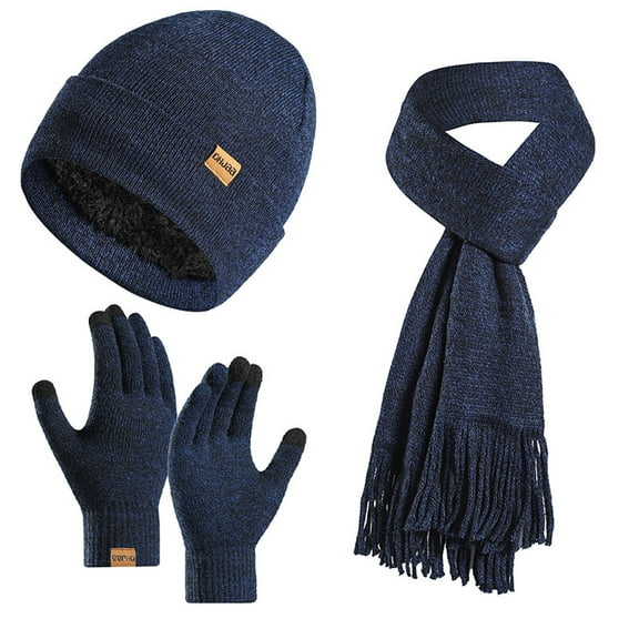 ZQUUVOU Winter Beanie Hat Scarf Gloves Set for Women Cute Thick Hat Ear Warmer Windproof Cap Long Scarf Gloves Set Navy
